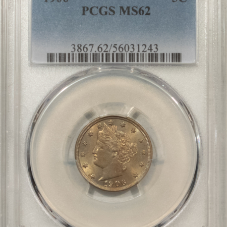 Liberty Nickels 1906 LIBERTY NICKEL – PCGS MS-62, ATTRACTIVE & ORIGINAL!