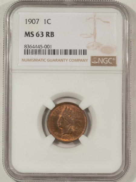 Indian 1907 INDIAN CENT – NGC MS-63 RB, CHOICE!