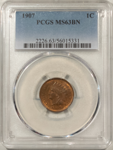 Indian 1907 INDIAN CENT – PCGS MS-63 BN, PREMIUM QUALITY!