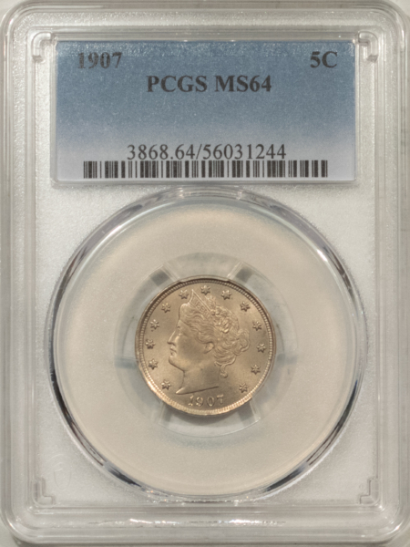 Liberty Nickels 1907 LIBERTY NICKEL – PCGS MS-64, SMOOTH AND PREMIUM QUALITY!