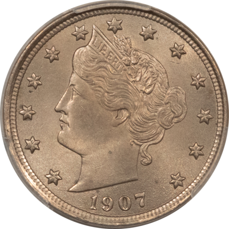 Liberty Nickels 1907 LIBERTY NICKEL – PCGS MS-64, SMOOTH AND PREMIUM QUALITY!