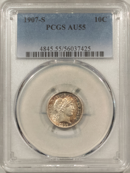 Barber Dimes 1907-S BARBER DIME – PCGS AU-55, PRETTY!