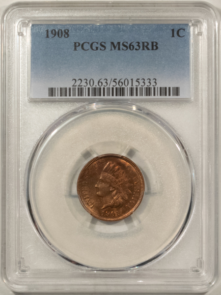 Indian 1908 INDIAN CENT – PCGS MS-63 RB, PREMIUM QUALITY!