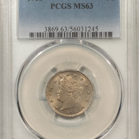 Liberty Nickels 1908 LIBERTY NICKEL – PCGS MS-63, CHOICE!