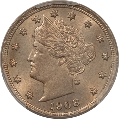 Liberty Nickels 1908 LIBERTY NICKEL – PCGS MS-63, CHOICE!