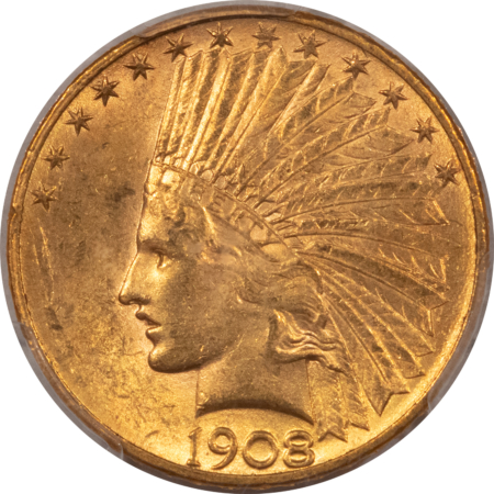 $10 1908-D W/ MOTTO $10 INDIAN GOLD, PCGS MS-62; ORIGINAL & UNMOLESTED BETTER DATE!