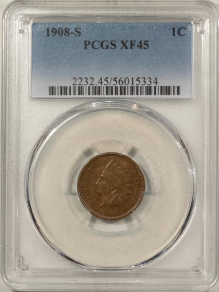 Indian 1908-S INDIAN CENT – PCGS XF-45 BN, KEY-DATE!