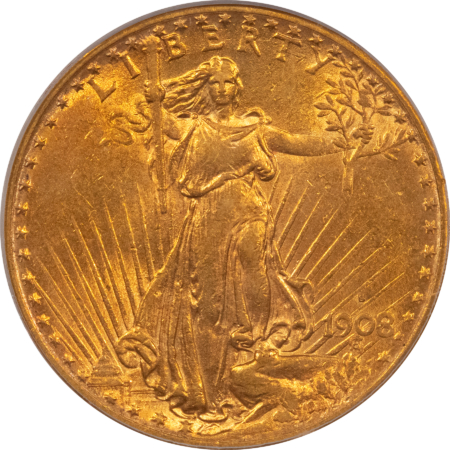 $20 1908-S $20 ST GAUDENS GOLD DOUBLE EAGLE – PCGS AU-58 CAC, KEY-DATE, PQ & CHOICE!