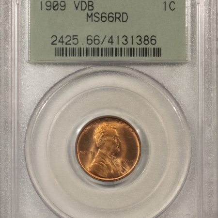Lincoln Cents (Wheat) 1909-VDB LINCOLN CENT – PCGS MS-66 RD, OLD GREEN HOLDER & PREMIUM QUALITY!