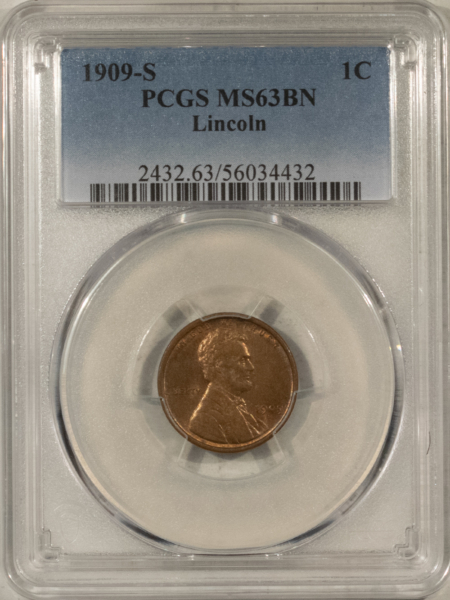 Lincoln Cents (Wheat) 1909-S LINCOLN CENT – PCGS MS-63 BN, PREMIUM QUALITY!