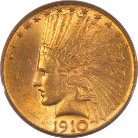 $10 1910 $10 INDIAN GOLD EAGLE – PCGS MS-62, OLD GREEN HOLDER!