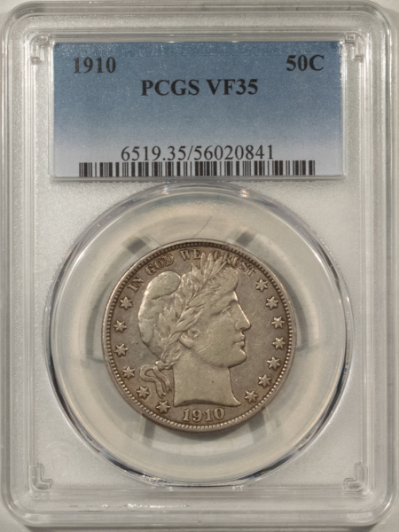Barber Halves 1910 BARBER HALF DOLLAR – PCGS VF-35, SCARCE!