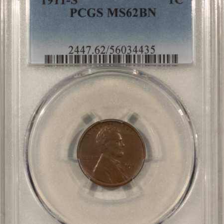 Lincoln Cents (Wheat) 1911-S LINCOLN CENT – PCGS MS-62 BN, SMOOTH & NICE!