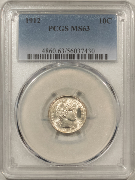 Barber Dimes 1912 BARBER DIME – PCGS MS-63, FROSTY WHITE & PREMIUM QUALITY!