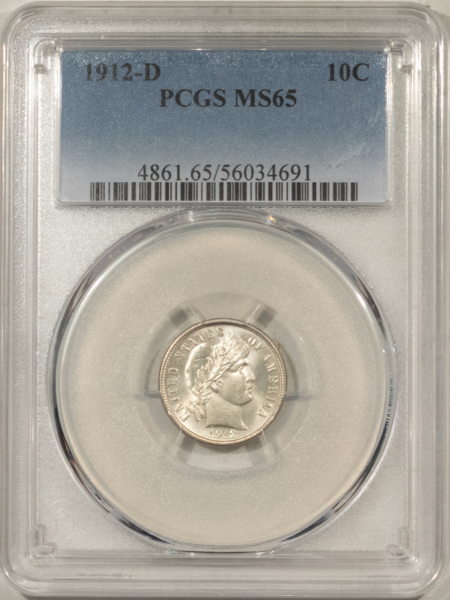 Barber Dimes 1912-D BARBER DIME – PCGS MS-65, SUPERB, MARK-FREE! PREMIUM QUALITY!