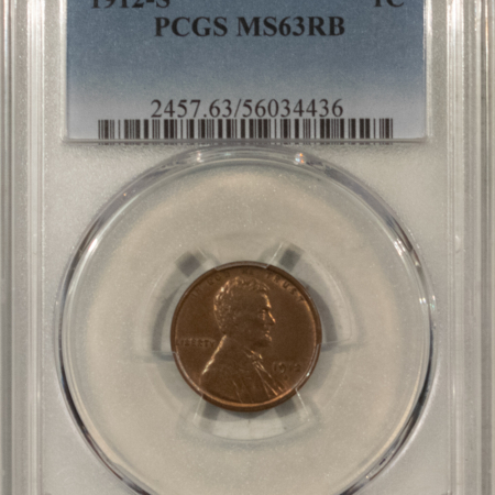 Lincoln Cents (Wheat) 1912-S LINCOLN CENT – PCGS MS-63 RB, PREMIUM QUALITY+!