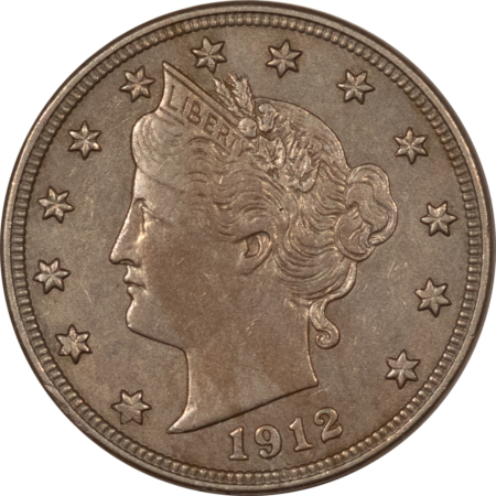Liberty Nickels 1912-S LIBERTY NICKEL – HIGH GRADE EXAMPLE, AU+ DETAIL, OLD CLEANING. KEY-DATE!