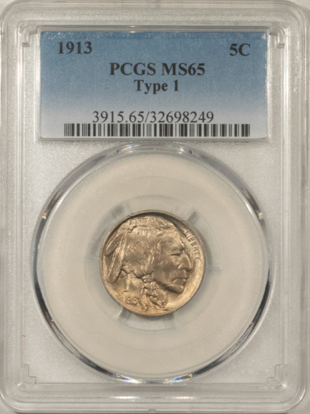 Buffalo Nickels 1913 BUFFALO NICKEL, TYPE 1 – PCGS MS-65, GEM!
