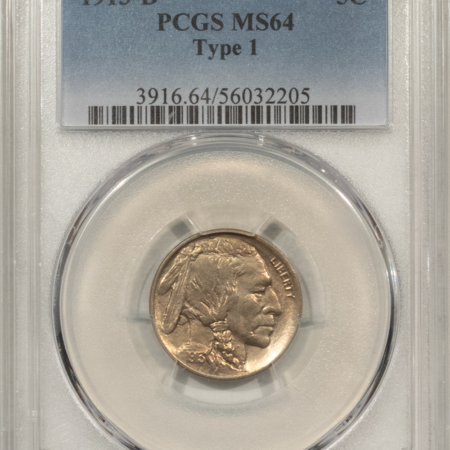 Buffalo Nickels 1913-D BUFFALO NICKEL TYPE 1 – PCGS MS-64, LOOKS GEM & PREMIUM QUALITY!