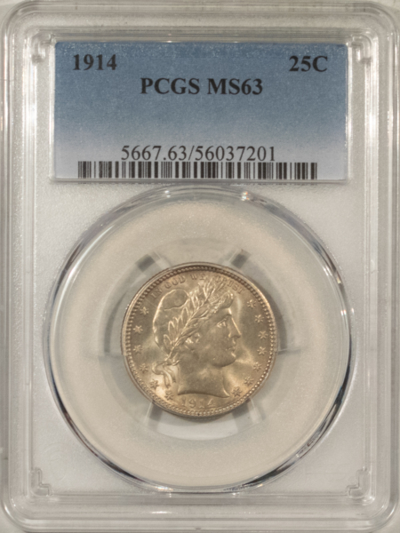 Barber Quarters 1914 BARBER QUARTER – PCGS MS-63, ORIGINAL WHITE & CHOICE!