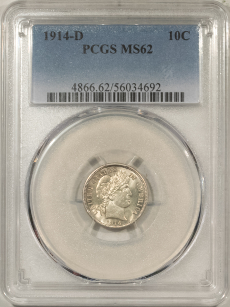 Barber Dimes 1914-D BARBER DIME – PCGS MS-62, FRESH AND ATTRACTIVE!