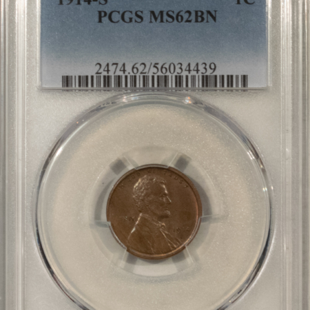 Lincoln Cents (Wheat) 1914-S LINCOLN CENT – PCGS MS-62 BN, PREMIUM QUALITY & CHOICE+!