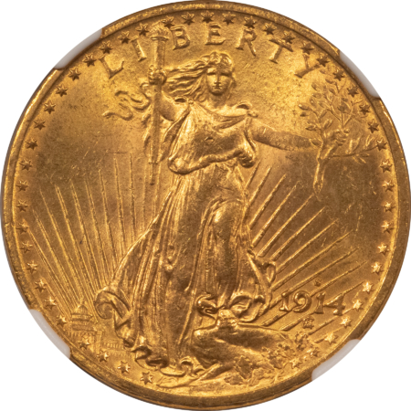 $20 1914-S $20 ST GAUDENS GOLD DOUBLE EAGLE – NGC MS-64+, FLASHY & NEAR GEM!