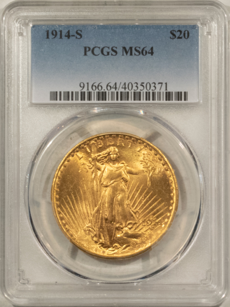 $20 1914-S $20 ST GAUDENS GOLD DOUBLE EAGLE – PCGS MS-64 LUSTROUS SAN FRANCISCO DATE