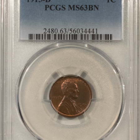 Lincoln Cents (Wheat) 1915-D LINCOLN CENT – PCGS MS-63 BN, LOOKS RB!