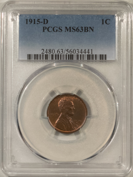 Lincoln Cents (Wheat) 1915-D LINCOLN CENT – PCGS MS-63 BN, LOOKS RB!