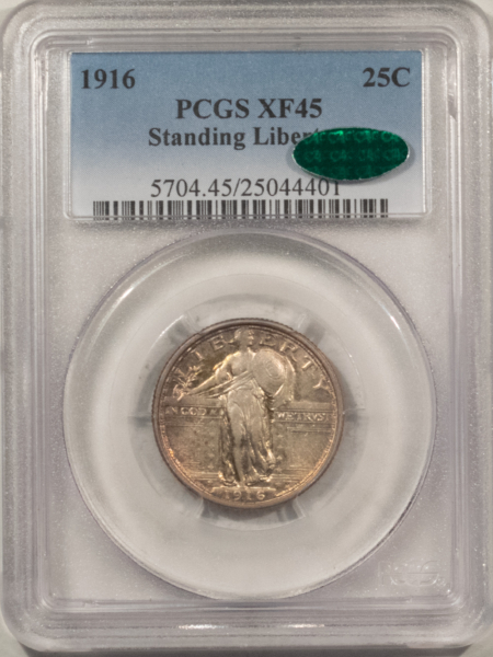 CAC Approved Coins 1916 STANDING LIBERTY QUARTER – PCGS XF-45, LOOKS 53! SIMPLY LOVELY, PQ, CAC!