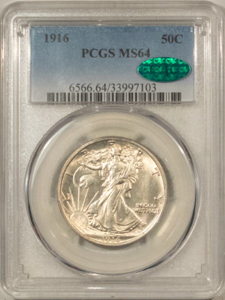 CAC Approved Coins 1916 WALKING LIBERTY HALF DOLLAR – PCGS MS-64, PREMIUM QUALITY! CAC APPROVED!