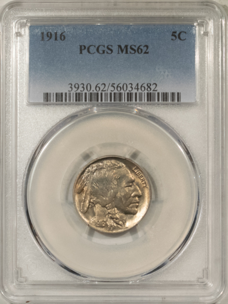 Buffalo Nickels 1916 BUFFALO NICKEL – PCGS MS-62, LOOKS 63+! PREMIUM QUALITY!