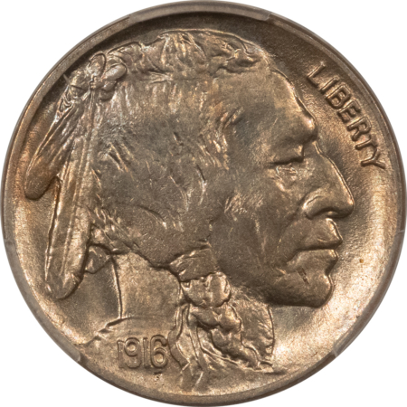 Buffalo Nickels 1916 BUFFALO NICKEL – PCGS MS-62, LOOKS 63+! PREMIUM QUALITY!