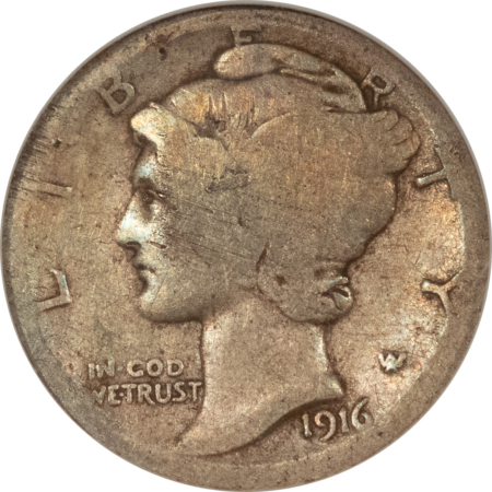 Dimes 1916-D MERCURY DIME – ANACS AG DETAILS NET FR-2, SCRATCHED, LOOKS FULL GOOD!