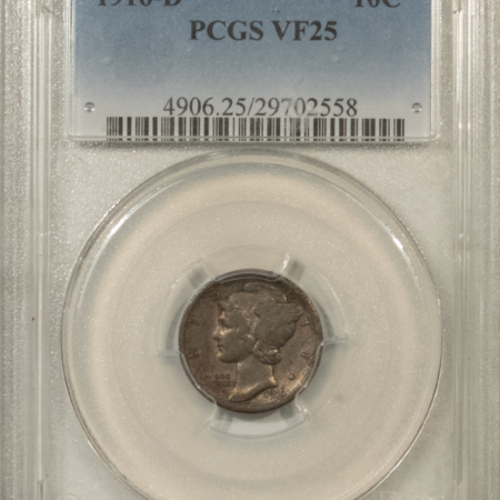 Dimes KEY 1916-D MERCURY DIME, PCGS VF-25, DEEP OLD ALBUM TONING W/ STRONG DETAILS!