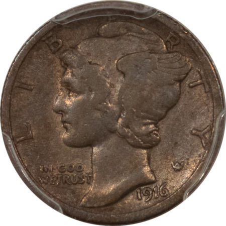 Dimes KEY 1916-D MERCURY DIME, PCGS VF-25, DEEP OLD ALBUM TONING W/ STRONG DETAILS!