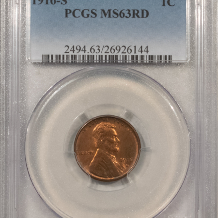 Lincoln Cents (Wheat) 1916-S LINCOLN CENT – PCGS MS-63 RD, TOUGH IN RED!