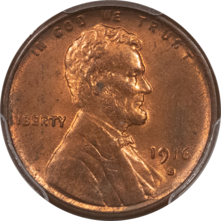Lincoln Cents (Wheat) 1916-S LINCOLN CENT – PCGS MS-63 RD, TOUGH IN RED!