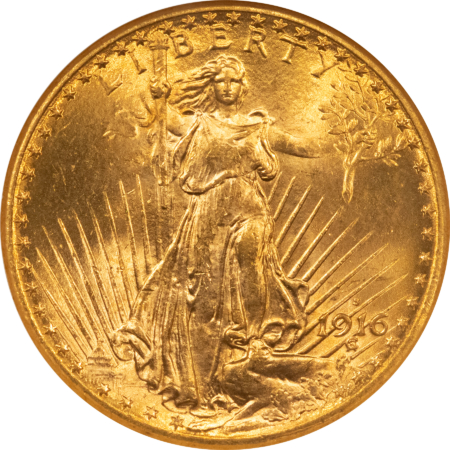 $20 1916-S $20 ST GAUDENS GOLD DOUBLE EAGLE, NGC MS-64 CAC, FATTIE HOLDER, PQ & GEM!