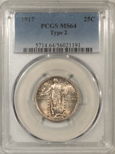New Certified Coins 1917 STANDING LIBERTY QUARTER, TYPE II – PCGS MS-64, FRESH LUSTROUS!