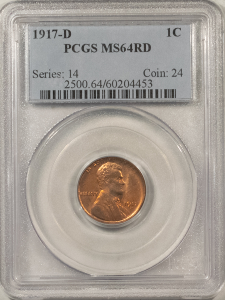 Lincoln Cents (Wheat) 1917-D LINCOLN CENT – PCGS MS-64 RD, TOUGH IN RED!