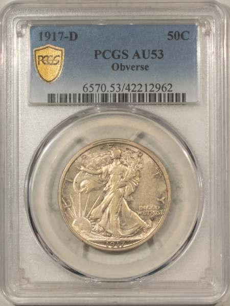 Half Dollars 1917-D OBVERSE WALKING LIBERTY HALF DOLLAR – PCGS AU-53