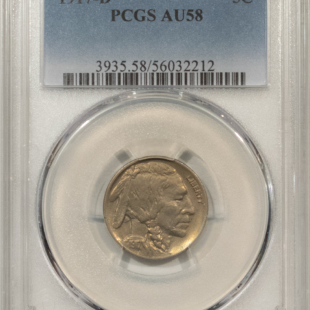 Buffalo Nickels 1917-D BUFFALO NICKEL – PCGS AU-58, TOUGH DATE, CHOICE LOOK!