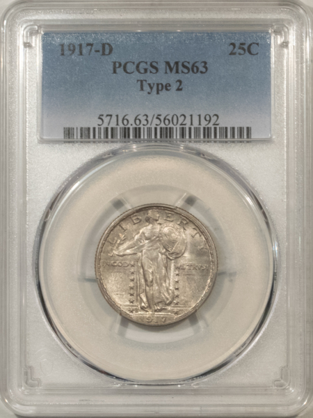 New Certified Coins 1917-D STANDING LIBERTY QUARTER, TYPE II – PCGS MS-63, ORIGINAL LUSTROUS