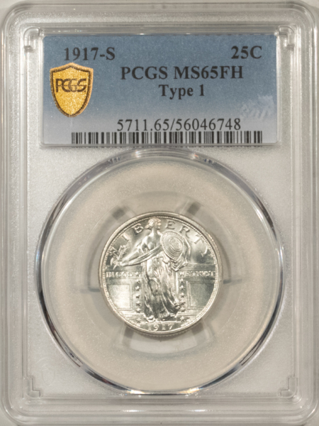 New Certified Coins 1917-S STANDING LIBERTY QUARTER, TYPE I – PCGS MS-65 FH, SCREAMING WHITE & PQ!