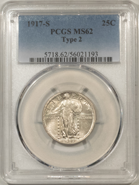 New Certified Coins 1917-S STANDING LIBERTY QUARTER, TYPE II – PCGS MS-62, CREAMY WHITE