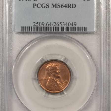Lincoln Cents (Wheat) 1918-D LINCOLN CENT – PCGS MS-64 RD, ORIGINAL RED! NICE!