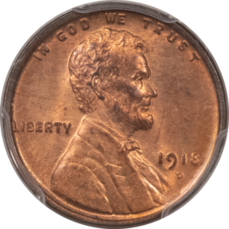 Lincoln Cents (Wheat) 1918-D LINCOLN CENT – PCGS MS-64 RD, ORIGINAL RED! NICE!
