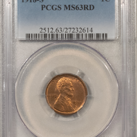 Lincoln Cents (Wheat) 1918-S LINCOLN CENT – PCGS MS-63 RD, SCARCE IN RED! UNDER RATED!